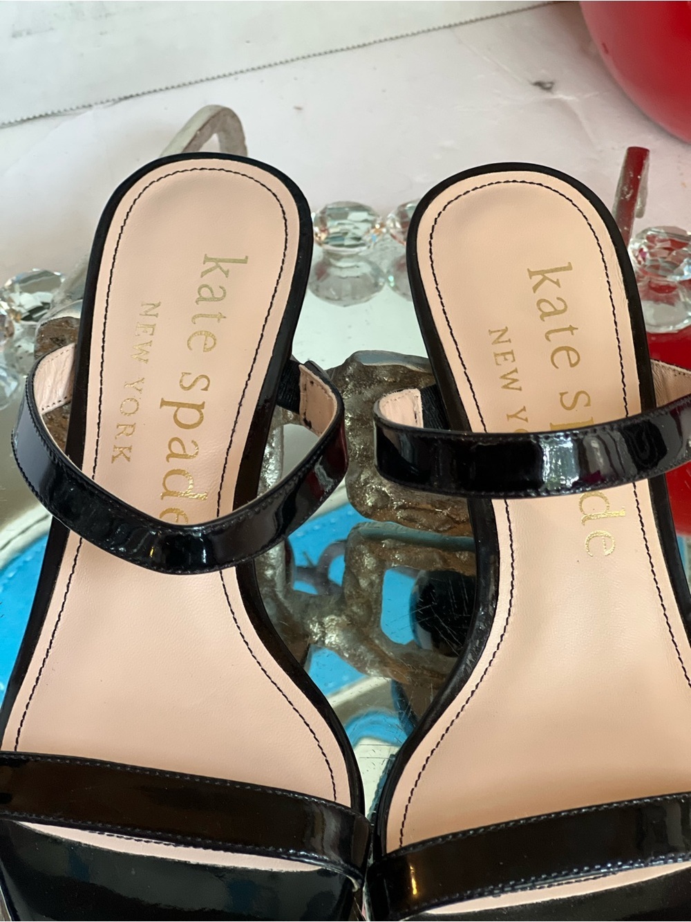 kate spade Black Patent Leather Two-Strap Slide Heels size 7 B - Picture 3 of 15